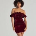 Dominique Floral Velvet Off The Shoulder Mini Dress