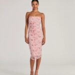 Love And Floral Strapless Mesh Midi Dress