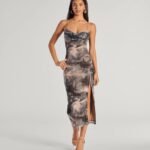 Dare To Allure Abstract Print High Slit Midi Dress