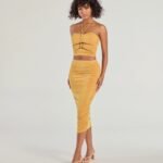 Coastal Escape High Rise Ruched Midi Skirt