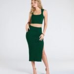 Elevated Era Ribbed Knit High Slit Midi Skirt