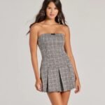 Sweet Perception Strapless Plaid Pleated Romper