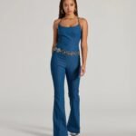Casual And Cool Lace-Up Flare Denim Jumpsuit
