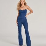 Rare Icon Strapless Sweetheart Flare Denim Jumpsuit