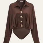 Satin Collar Metal Button Bodysuit