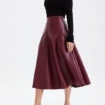 Wave Hem Faux Leather Midi Skirt