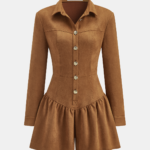 Suede Long-Sleeve Button-Front Jumpsuit