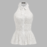Linen Blend Striped Smocked Halter Blouse