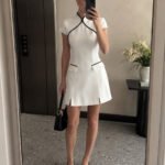 Mandarin Collar Contrast Piping Mini Dress