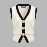 Rose Button Color Block Knit Vest