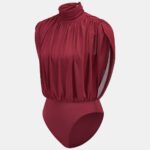 High Neck Ruched Stretch Mesh Bodysuit