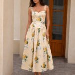 Rose Print Bustier Midi Slip Dress