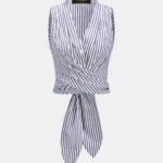 Wrap Tie Back Striped Sleeveless Shirt