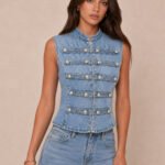 Napoleon Style Double Breasted Denim Vest