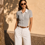 Fake Collar Ribbed Knit Short Sleeve Top