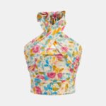 Crisscross Halter Floral Ruched Crop Top