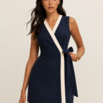 Contrast Trim Wrap Tie Sleeveless Cotton Dress