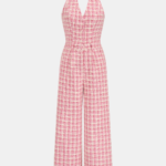 Tweed Check Halter Wide Leg Jumpsuit