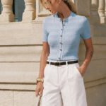 Hollow Textured Metal Button Knit Top