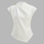 Draped Metal Detail Asymmetric Blouse