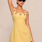 Square Neck Metal Detail A-Line Mini Dress