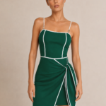 Contrast Trim Tie-Waist Wrap Mini Dress