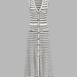 Striped Button-Front Knit Midi Dress
