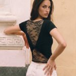 Lace Panel Twisted Short Sleeve Top
