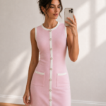 Contrast Trim Pearl Knit Mini Dress