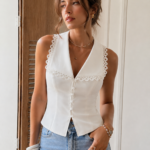 Lace Trim Lapel Buttoned V-Neck Vest
