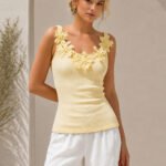 3D Floral Ribbed Knit Tank Top