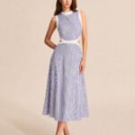 Mock Neck Waist Cutout Striped Maxi Dress