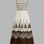 Border Print Sweetheart Midi Dress
