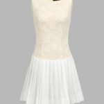 Floral Lace Bodice Pleated Mini Dress