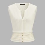 Notched V Neck Ruched Knit Tank Top