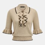 Contrast Trim Ruffle Knit Top