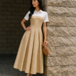 Fake Two Piece Shirt Collar Pleated Maxi Dress
