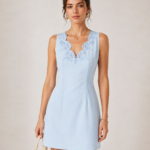 Linen Blend Embroidered Sleeveless Mini Dress