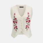 Floral Embroidery Scallop Edge Knit Vest