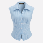 Striped Collared Sleeveless Fitted Shirt