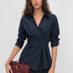 Ruched Waist Collared Wrap Blouse