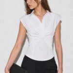 Collared Twist Front Sleeveless Blouse