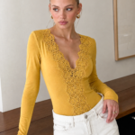 Lace Trim V-Neck Bodysuit