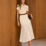 Polo Short Sleeve Openwork Knit Midi Dress