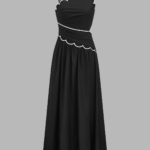 Scallop Trim Ruched Cotton Maxi Slip Dress