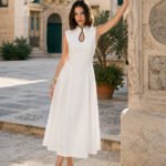 Linen Blend Sleeveless Keyhole Maxi Dress