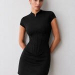Mandarin Collar Corset Bodycon Mini Dress