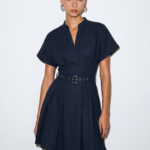 Belted Cotton Linen Pleated Mini Dress