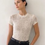 Semi-Sheer Paisley Short Sleeve Top
