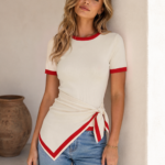 Detachable Sash Contrast Trim Knit Top